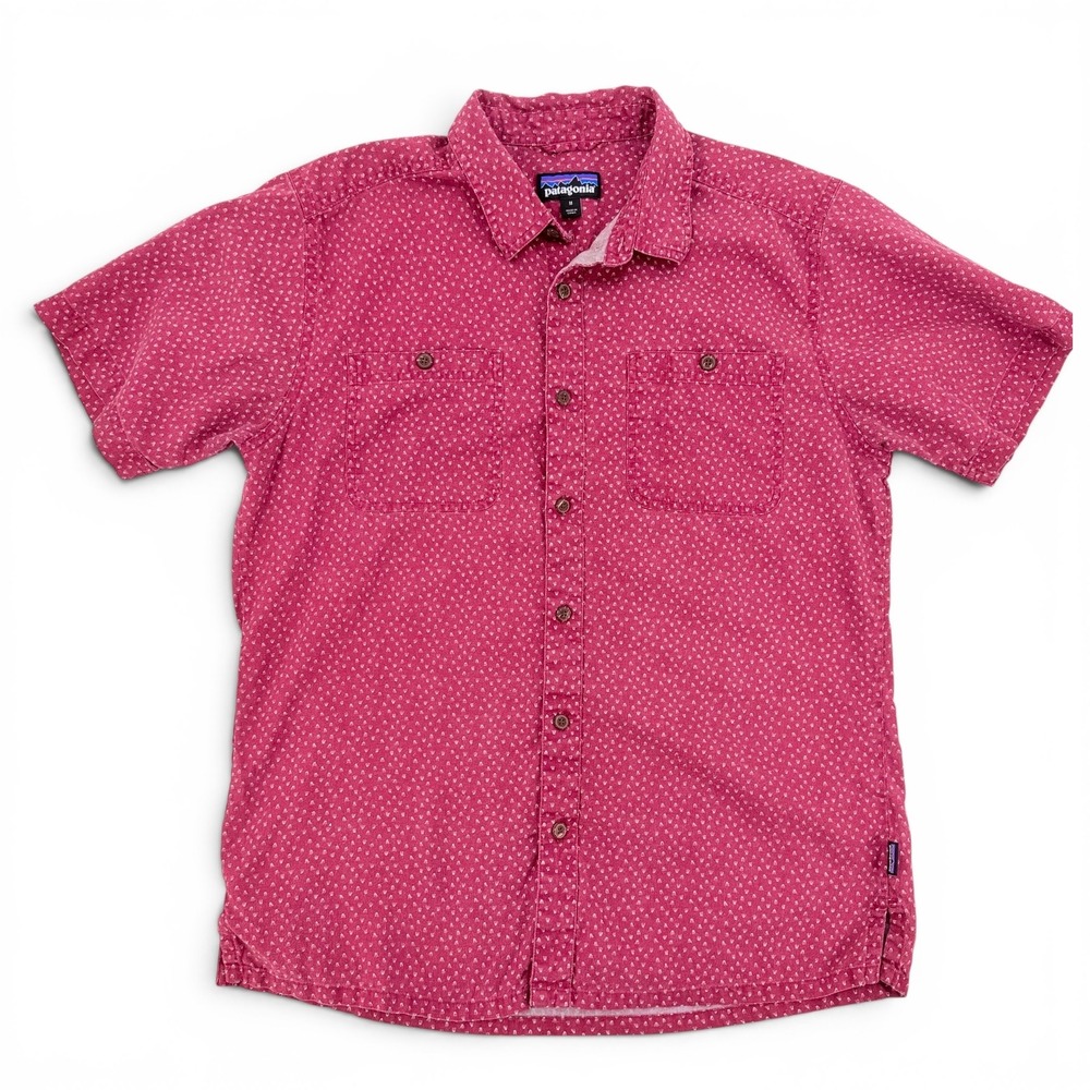 Patagonia Button Down Shirt Mens M Red Hemp Organic Cotton Print Excellent